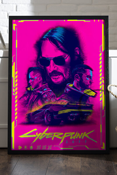 Duvarda Αφίσα Cyberpunk 2077 με μαύρο ξύλινο πλαίσιο, διακοσμητικός πίνακας τ...