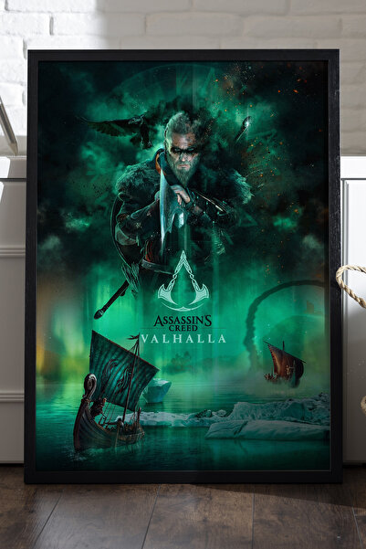 Duvarda Poster cu ramă din lemn negru Assassin's Creed Valhalla, pictură deco...