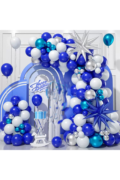 Generic 97 PCS Blue Balloon Garland Arch Kit Party Decorations Silver and Whi...