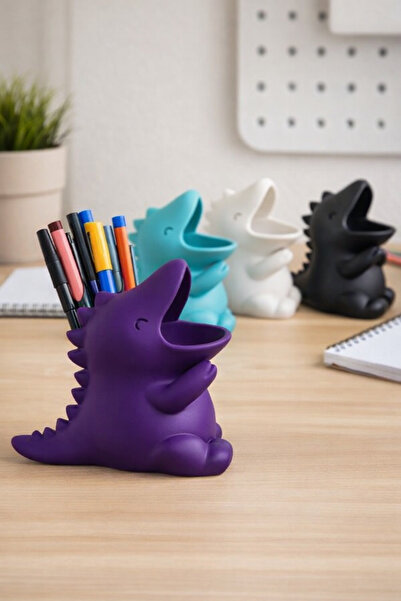 Handmade Dinazor Şekilli Masaüstü Kalemlik – Dekoratif Kalem Tutucu & Organiz...