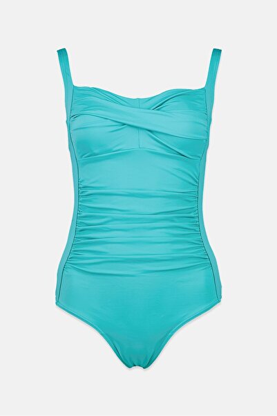 Tchibo Women Solid Lightly Padded One Piece Swimsuit, Turquoise