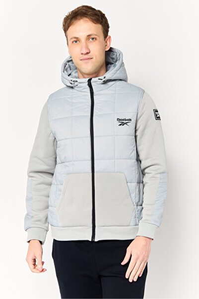 Reebok سترة رياضية للرجال بأكمام طويلة مناسبة للخارج، باللون الرمادي