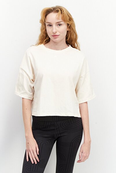 adidas Women Sportswear Fit Short Sleeves Training Top, Beige