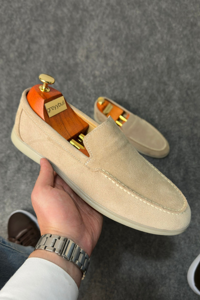 Greyybull Shoes Beige Suede Leather Men's Rok Loafer Shoes
