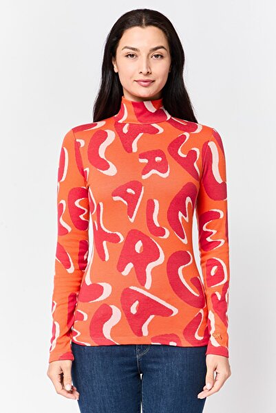 Karl Lagerfeld Women Mock Neck Allover Print Long Sleeve Sweater, Multicolor