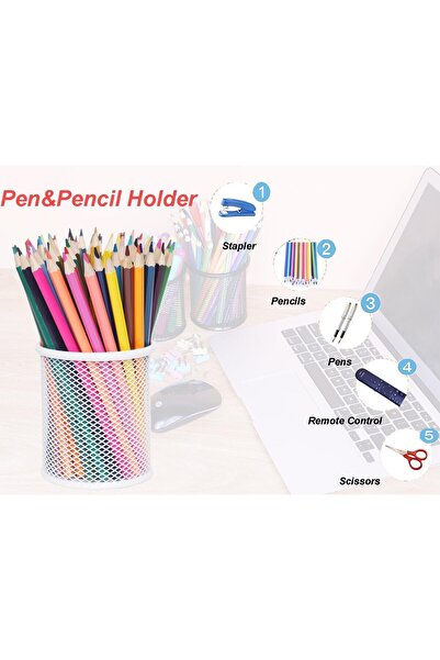 Home4U Benting 4 PCS Pen Holder Mesh Pencil Holder Metal Pencil Holder for Desk Office Pen Organizer (White