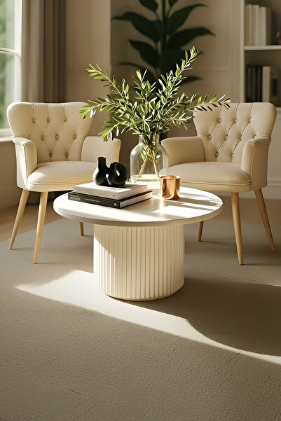 LOVİSSE HOME Polo Beyaz İskandinav Bohem Modern Orta Sehpa 70 x 70 cm Suntalam