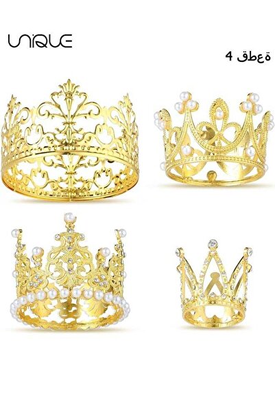 Unique 4Pcs Mini Crown Cake Topper Crystal Pearl Tiara