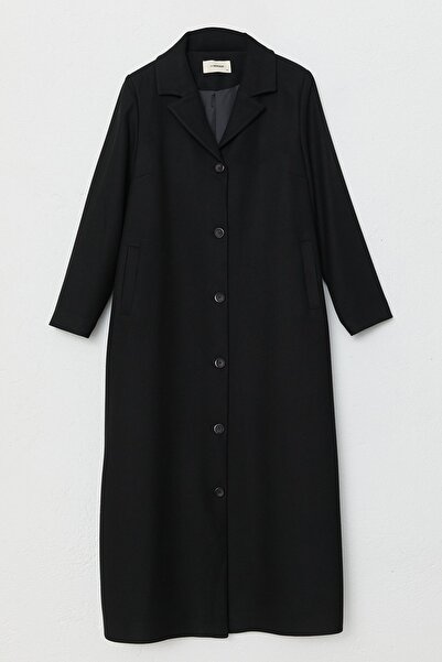 Nihan Büyük Beden Mono Kapama Manto Siyah