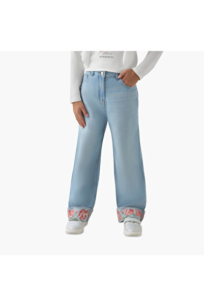 Juniors Girls Jeans with Embroidery - Cotton