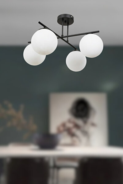 RONİSU AYDINLATMA Neutral 4’lü Cam Küre Modern Avize – Salon & Oturma Odası A...