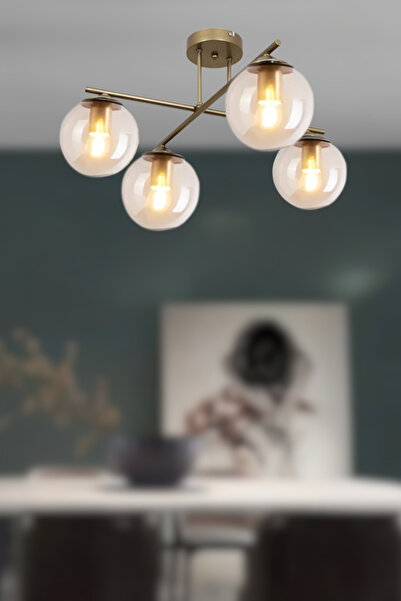 RONİSU AYDINLATMA Neutral 4’lü Cam Küre Modern Avize – Salon & Oturma Odası A...