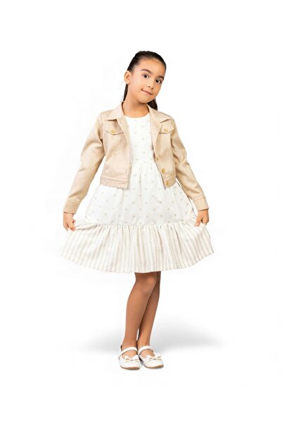 voyyo kids baby Kız Çocuk Keten Bolerolu Askılı Keten Elbise, 6-7-8-9-10 Yaş ...