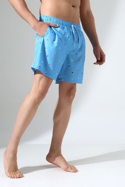 ZEND POLO Turquoise Flag Patterned Shorts
