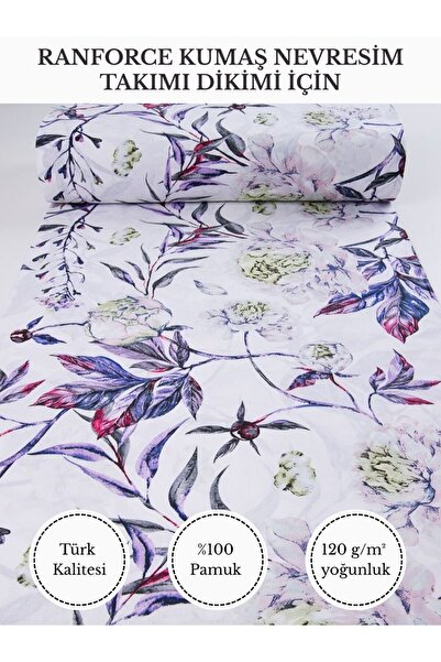 FabricMarket Renkli Baskılı Ranforce Kumaş – %100 Pamuk Nevresimlik Kumaş, 24...