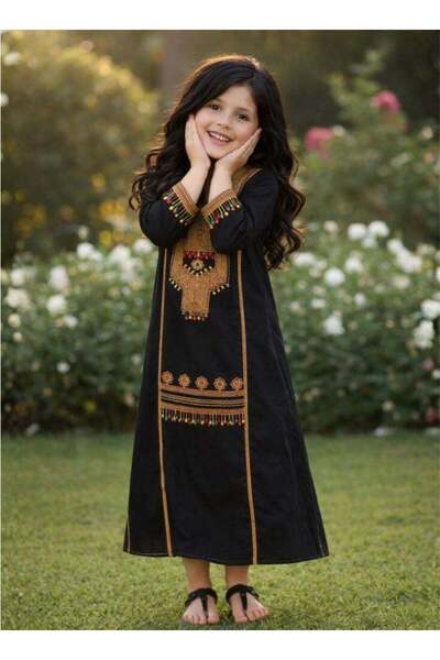 Premium فستان ماكسي جلابية مطرز من عسيري كيدز تاتريز