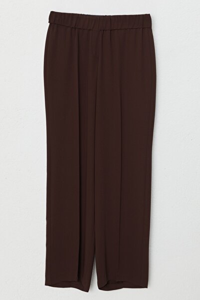 Nihan Büyük Beden Beli Lastikli Bol Paça Pantolon Kahve