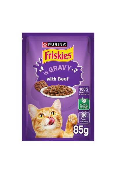 Friskies Purina Beef In Gravy Wet Cat Food Pouch Nutritious & Delicious Meal for Cats