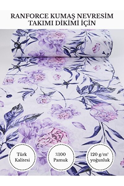 FabricMarket Renkli Baskılı Ranforce Kumaş – %100 Pamuk Nevresimlik Kumaş, 24...