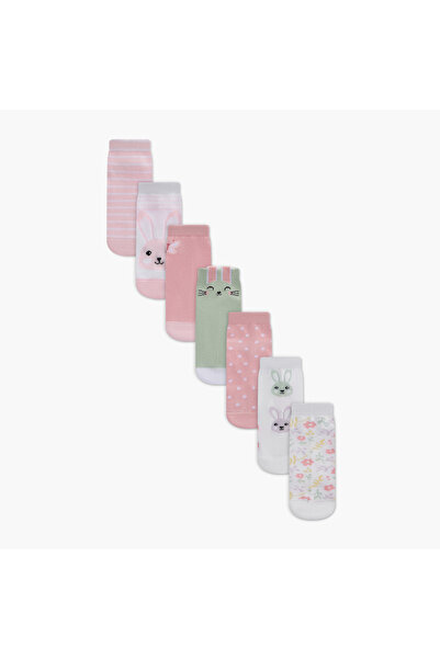 Juniors جوارب قصيرة بنقشة أرنب - طقم من 7 قطع