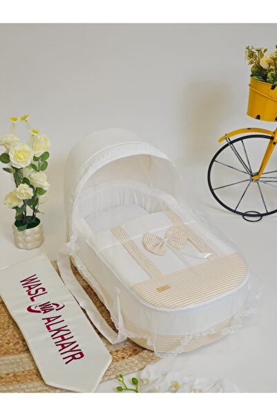 WASL ALKHAIR سرير أطفال متنقل بمقعد مبطن سميك ومواد عالية الجودة .لون بيج مع ...