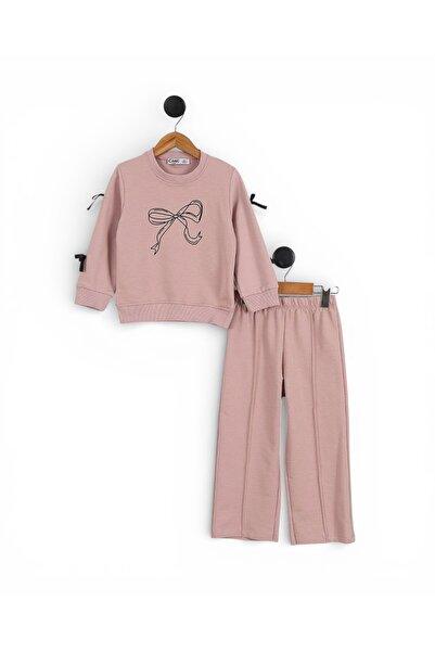 VOY KİDS Set de trening pentru fete, cu detaliu de fundă, pantaloni largi, mo...