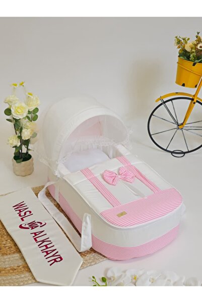 WASL ALKHAIR سرير أطفال متنقل بمقعد مبطن سميك ومواد عالية الجودة .لون وردي مع...