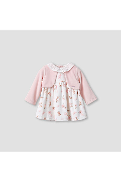 giggles Girls Dress with Floral Print - Long Sleeves - Ruffle Collar