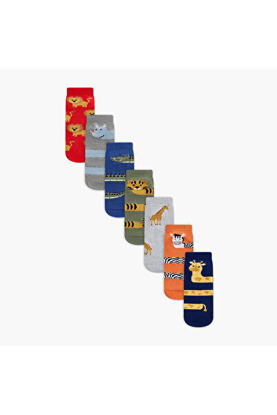 Juniors Animal Print Ankle Length Socks - Set of 7