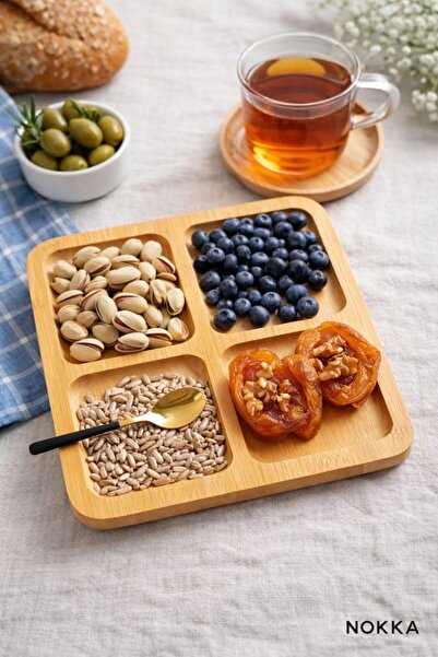 NOKKA Bamboo Presentation Plate, 4-Compartment Square Presentation Plate, Sna...