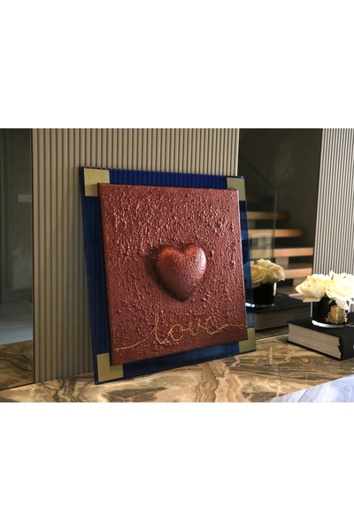 Store Mavi Pleksi çerçeveli 3 boyutlu kalp Tablo bordo renk- sevgililer günü ...