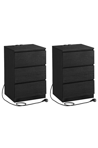 VASAGLE Set of 2 bedside tables, with drawers, 2 sockets and 2 USB, 35x40x59 cm, black