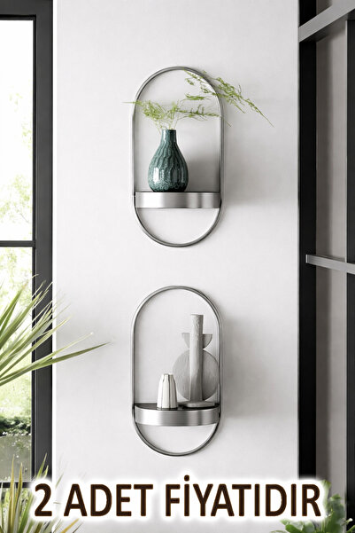 MetaQuartz Aksesuar Gümüş 2 adet YENİ Dekor Duvar Rafı - Modern Dekoratif MET...