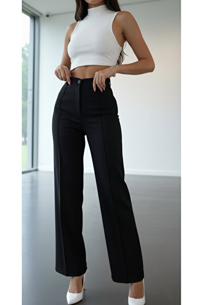 mezozoik Çimalı Ribbed Stitched Palazzo Wide Leg Women's Trousers