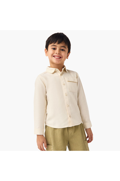 Juniors Textured Shirt with Long Sleeves and Chest Pocket