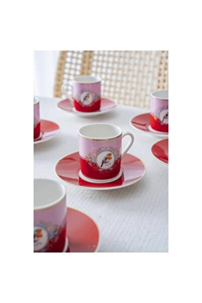 ACAR Candy Pink 6-Person Porcelain Coffee Cup Set - 90 ml Mskf91