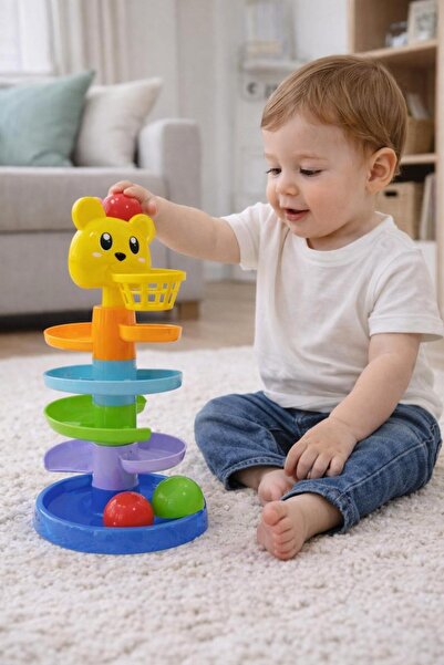 NASYONEL TOYS Rainbow Tower Eğitici Top Kaydırak Oyuncağı – Bebek ve Çocuklar...