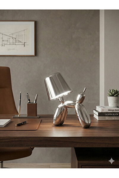 LeylArt Gümüş Balon Köpek Tasarımlı Şarjlı Masa Lambası - 3 Farklı Işık Modu