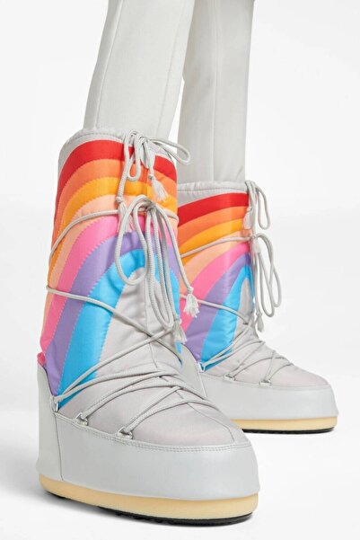 MOON BOOT Mb Icon Rainbow Gray Snowboot Gökkuşağı Renkli Kadın Uzun Bot Gri