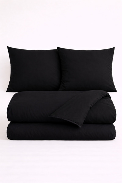 İQON Double Duvet Cover + 2 Pillows 100% Cotton Black-Black