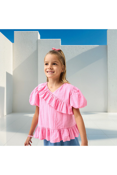 Juniors Textured A-line Top with Ruffle Detail
