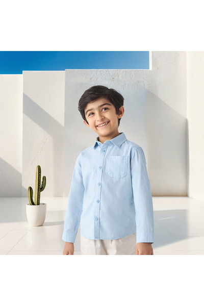 Juniors Solid Shirt with Button Closure and Long Sleeves