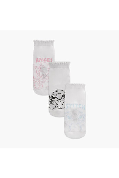 Disney جوارب بطول الكاحل بطبعة غرزة وملاك - مجموعة من 3 قطع