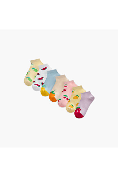 Juniors Fruit Print Ankle Length Socks - Set of 7