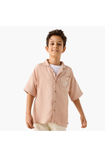 ELIGO Textured Shirt with Short Sleeves and Chest Pocket