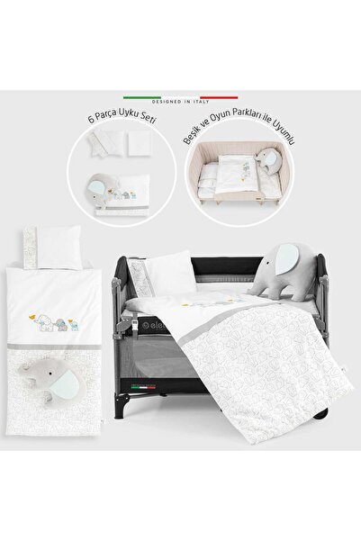 Elele طقم سرير أطفال من إيليلايف إليفانت مكون من 6 قطع باللون الأبيض