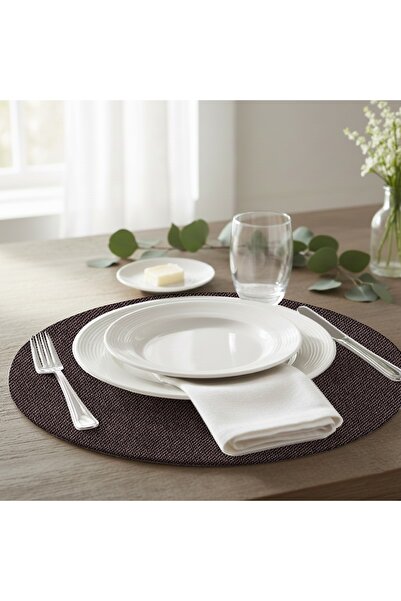 PALS TEKSTİL Deri Amerikan Servis / Supla / Placemats / 34x34 Yuvarlak / 4'lü...