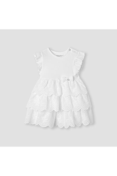 giggles Schiffli Textured Tiered Dress with Bow Accent