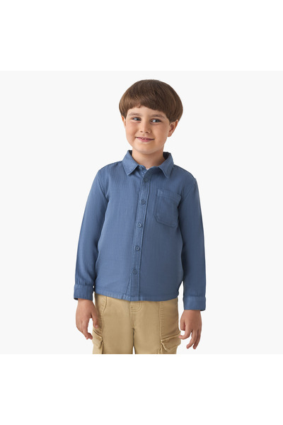 Juniors Boys' Shirt with Pocket - Cotton - Long Sleeves - Collar