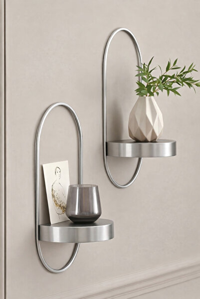 MetaQuartz Aksesuar Silver 2Pcs New Decor Wall Shelf - Modern Decorative Meta...